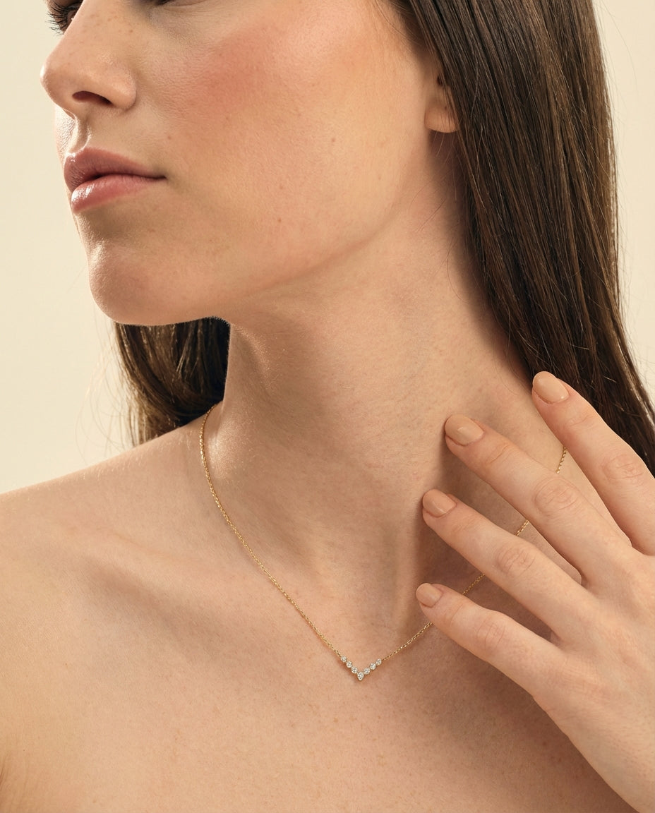 Minimalist Silver V Shape Gemstone Necklace  - Dainty Jewelry