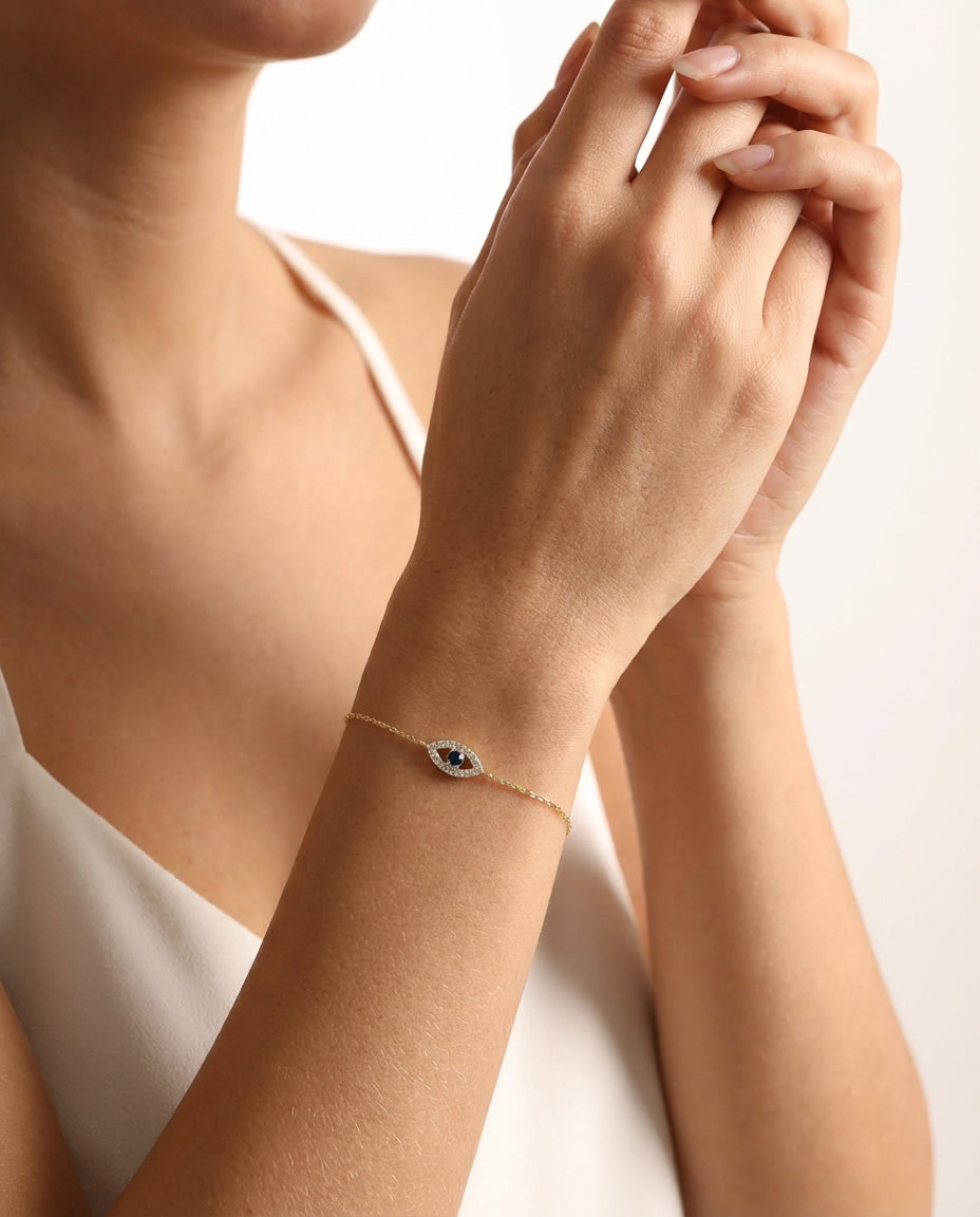 Evil Eye Bracelet, Protection Jewelry Gift for Her - 925k Sterling Silver