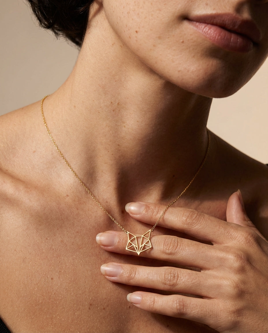 Geometric Origami Fox Necklace - 925k Sterling Silver