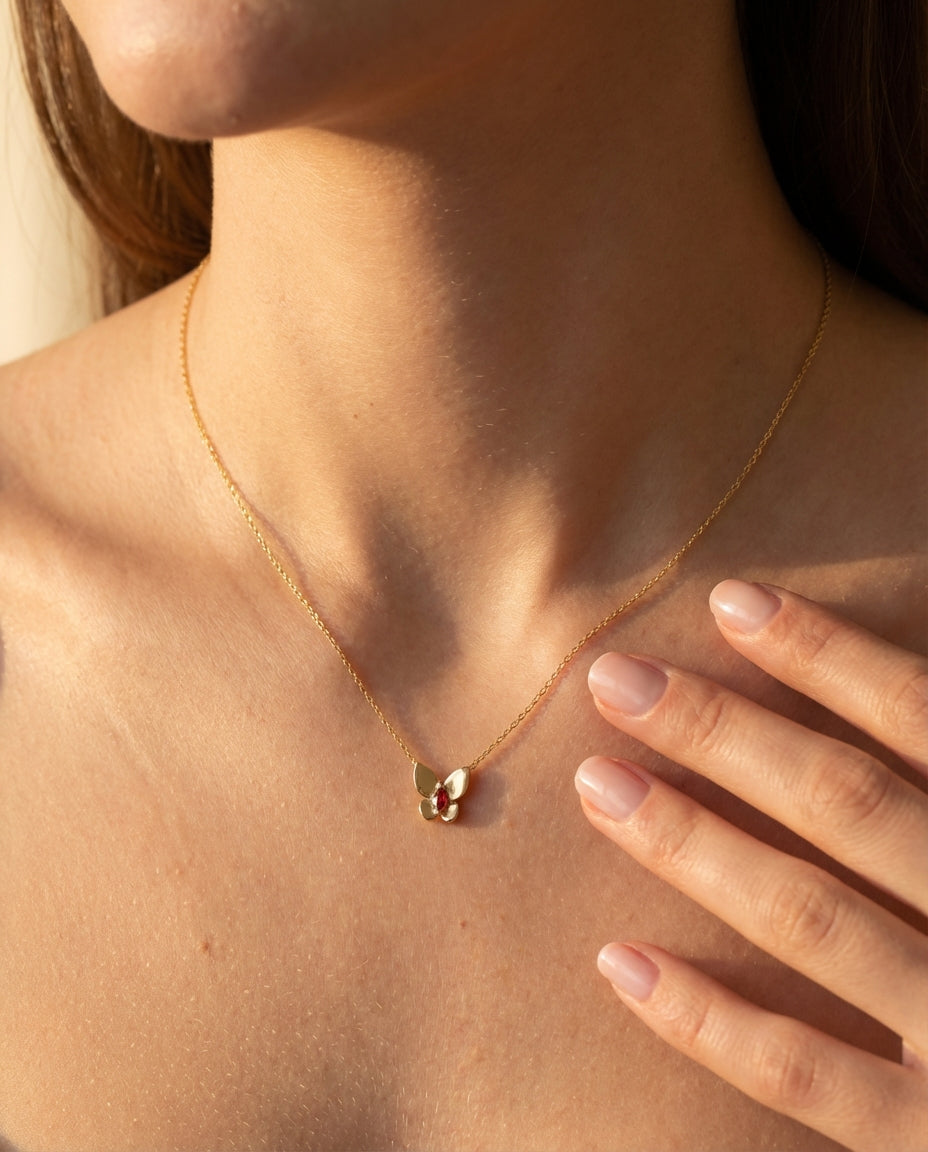 Butterfly Pendant Necklace with Birthstone