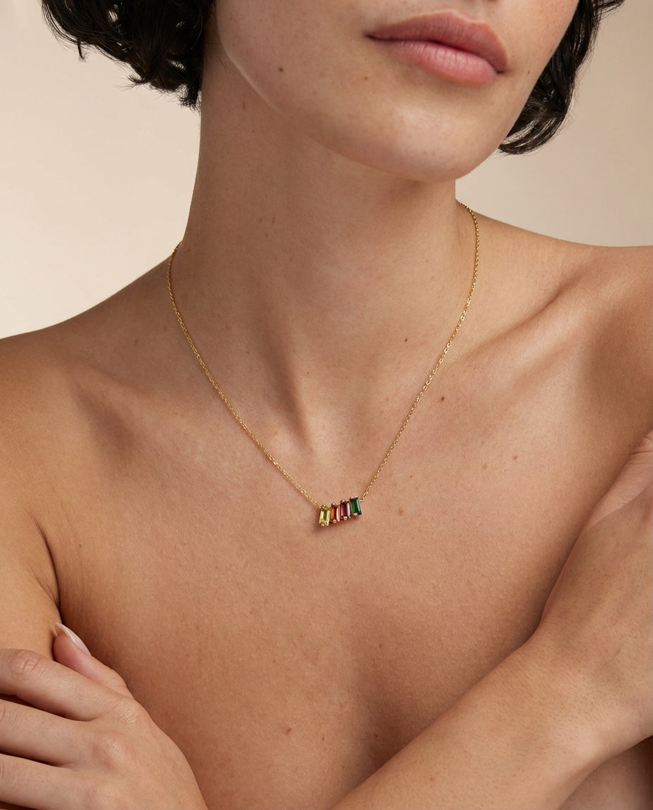 Family Birthstone Necklace, Multi Stone Bar Necklace