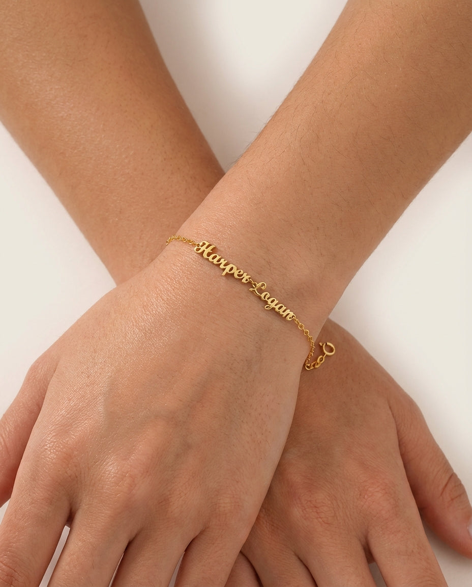 Two Name Bracelet - Personalized Double Name Jewelry - Custom Gift for Her