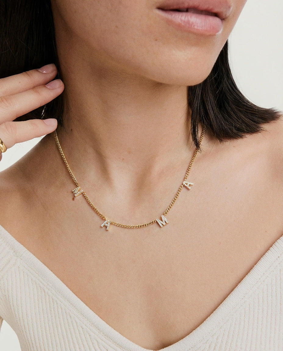 MAMA Letter Necklace with Curb Chain - Initial Jewelry