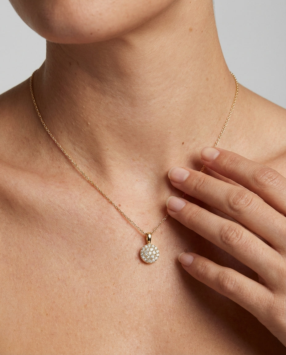 14k Gold Halo Necklace - 925k Sterling Silver