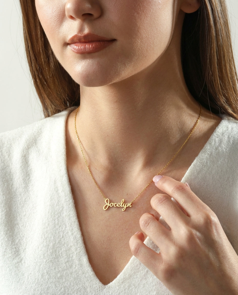 Custom Name Necklace, Personalized Gold Name Jewelry - 925k Sterling Silver