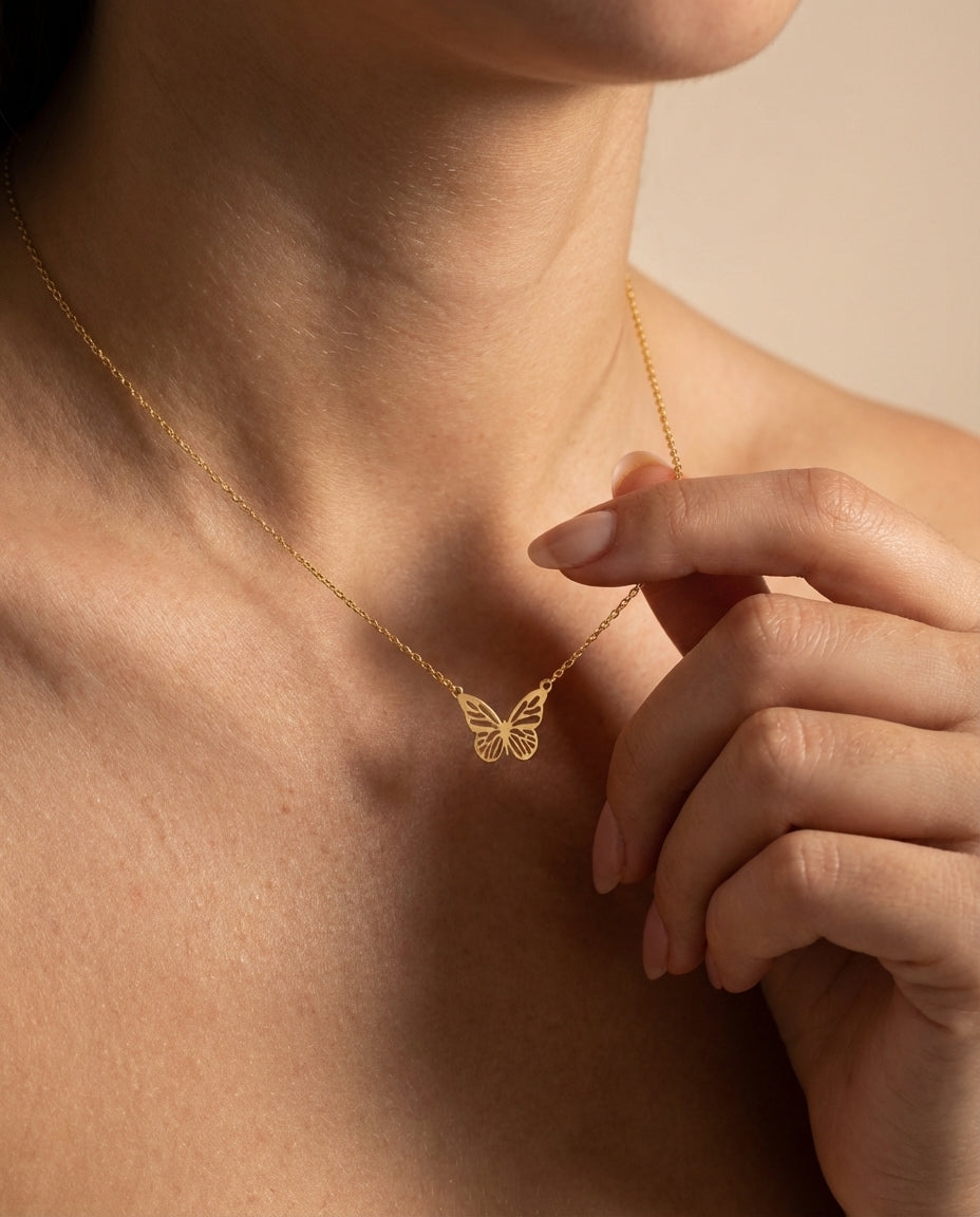 Butterfly Necklace - Dainty Gold Chain Pendant - Gift for Her - 925k Sterling Silver