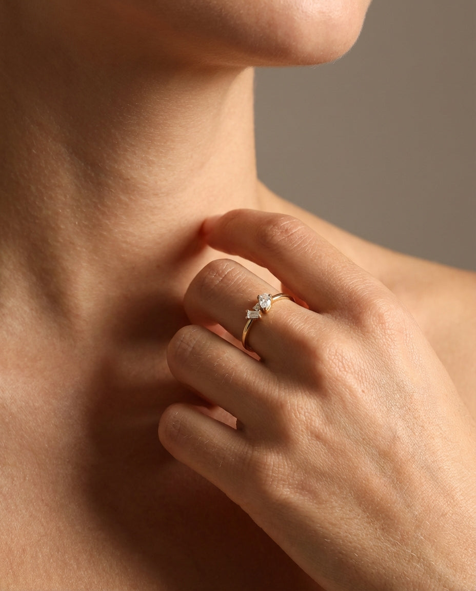 Minimalist Baguette & Oval Stone Ring