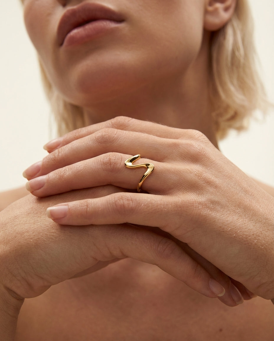Wavy Sculptural Ring, Organic Minimalist Design