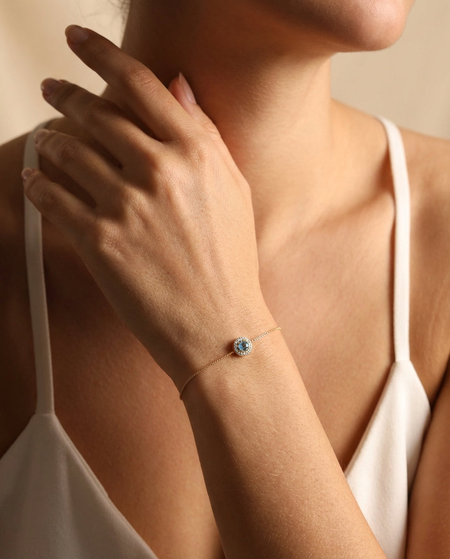 Round Aquamarine Birthstone Bracelet - Aquamarine Jewelry