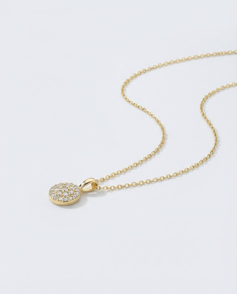 14k Gold Halo Necklace - 925k Sterling Silver