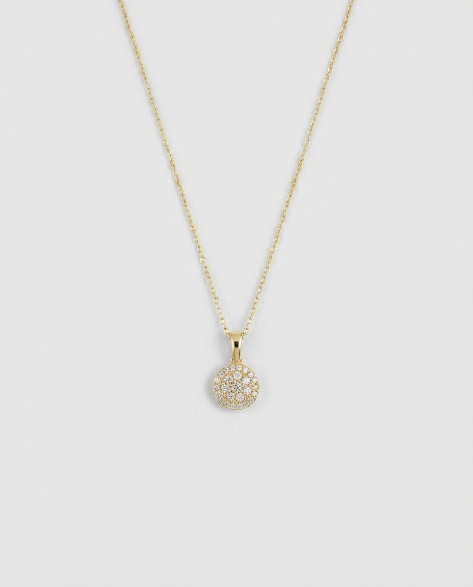 14k Gold Halo Necklace - 925k Sterling Silver
