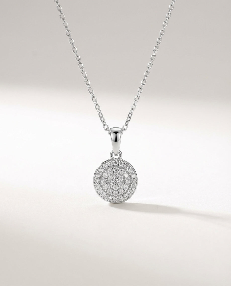 14k Gold Halo Necklace - 925k Sterling Silver