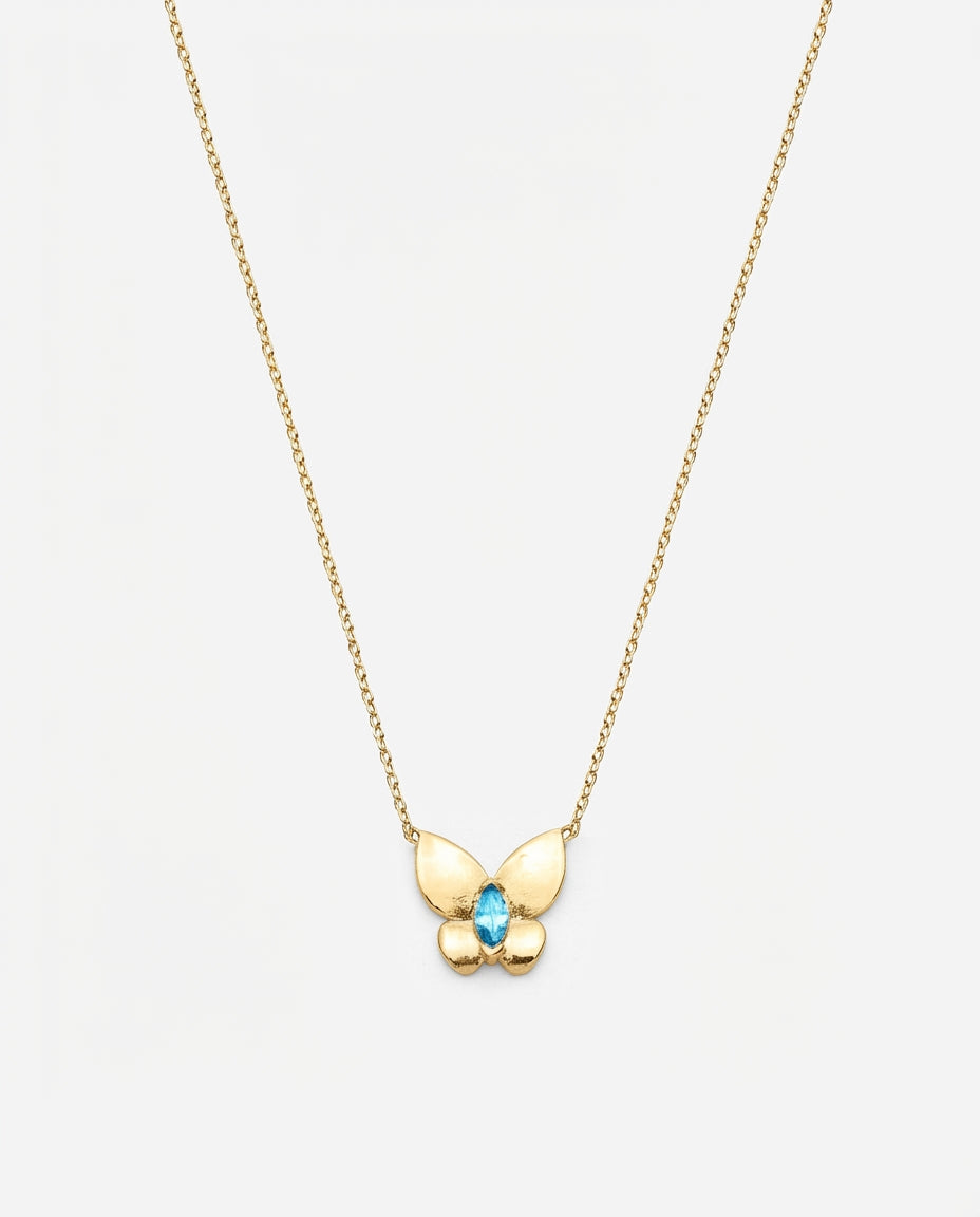 Butterfly Pendant Necklace with Birthstone - 925k Sterling Silver