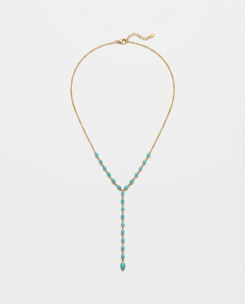 Dainty Turquoise & Gold Lariat Y-Necklace