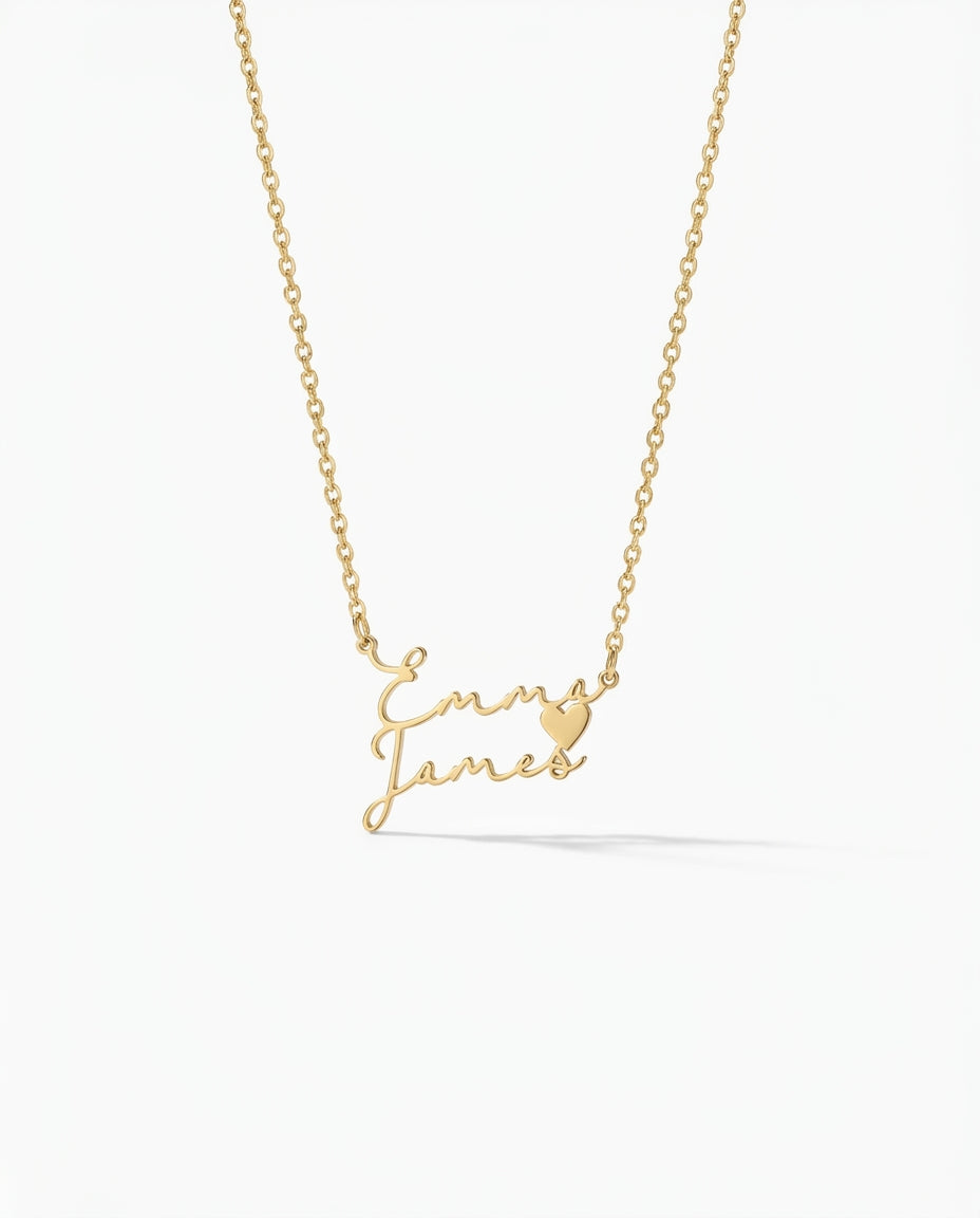 Personalized Double Name Necklace with Heart - Custom Gold Jewelry