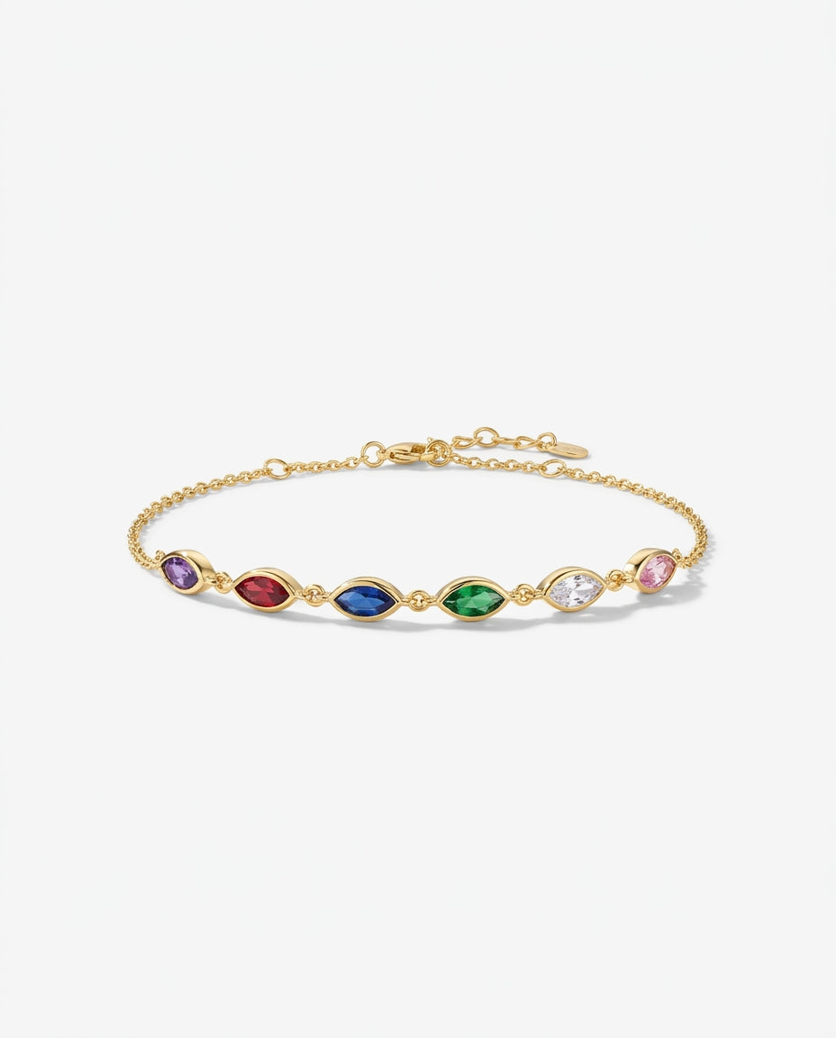 Colorful Marquise Birthstone Bracelet in Gold