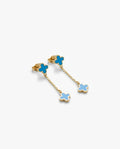 Blue Clover Gold Dangle Earrings - Enamel Drop Studs