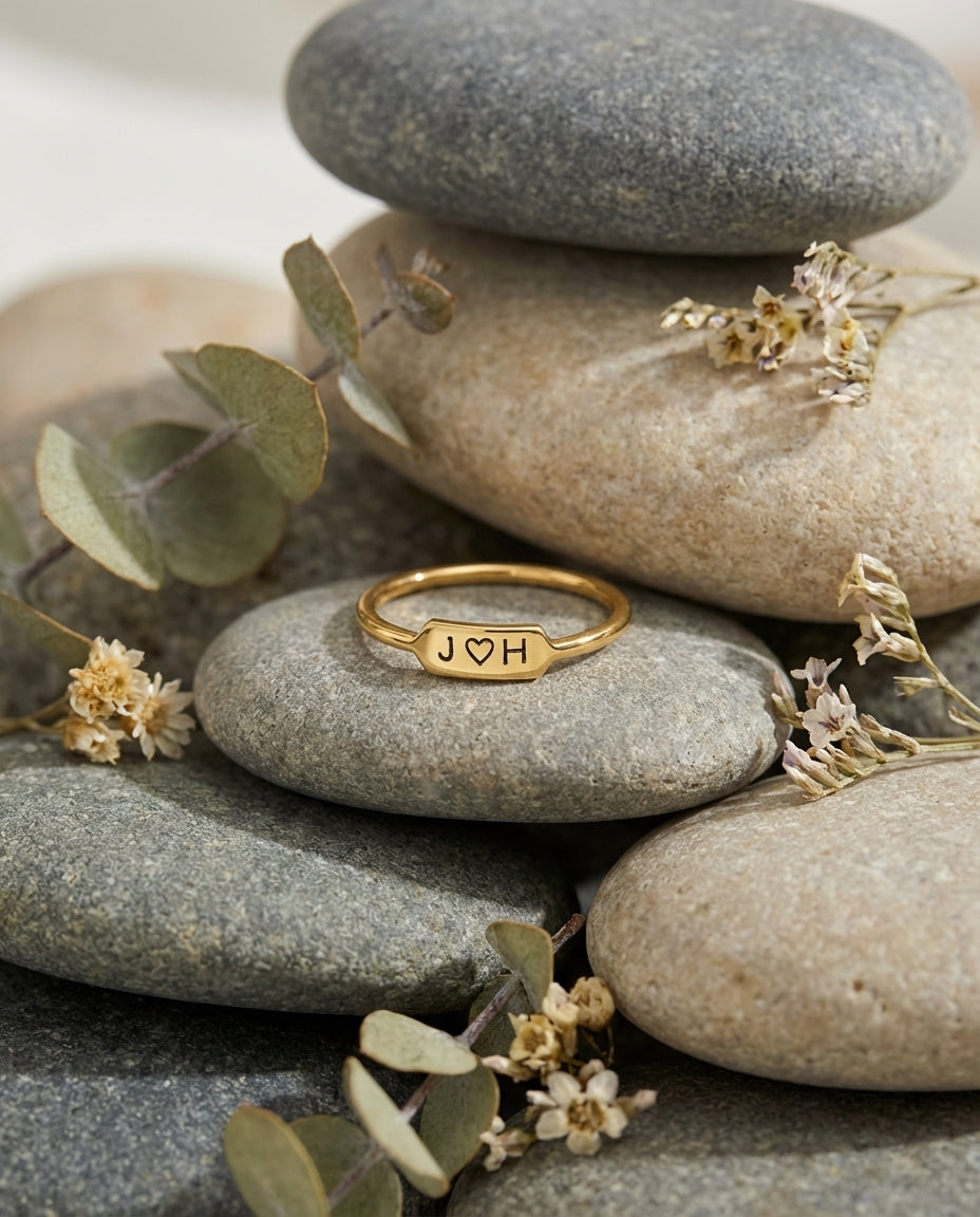 Personalized Gold Initial Ring - Custom Engraved Jewelry Gift