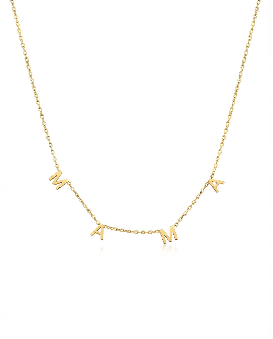 MAMA Necklace, Gold Letter Necklace - 925k Sterling Silver