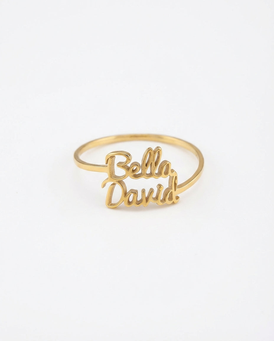 Custom Name Ring, Personalized Two Name Gold Ring