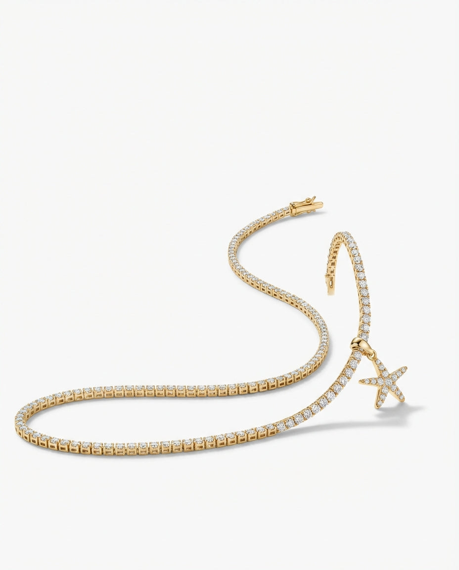 Tennis Chain Starfish Charm Necklace - Tennis Jewelry