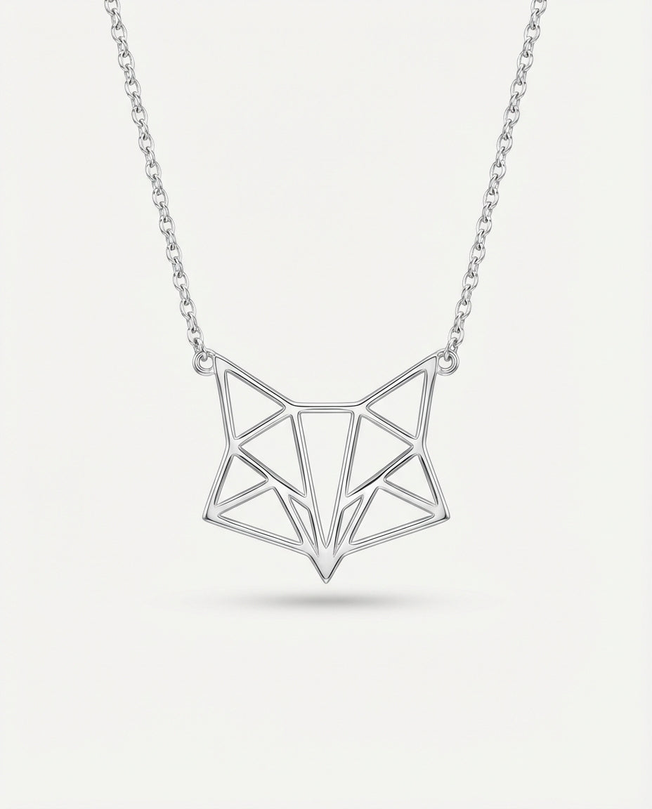 Geometric Origami Fox Necklace - 925k Sterling Silver