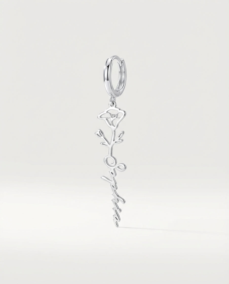 Custom Name Rose Earrings, Personalized Gold Flower Dangle Earrings