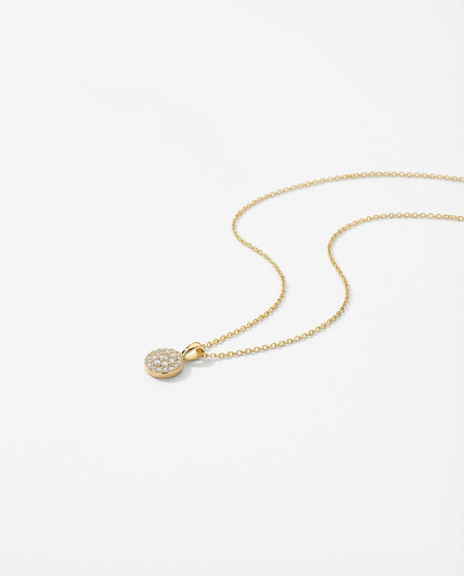 14k Gold Halo Necklace - 925k Sterling Silver