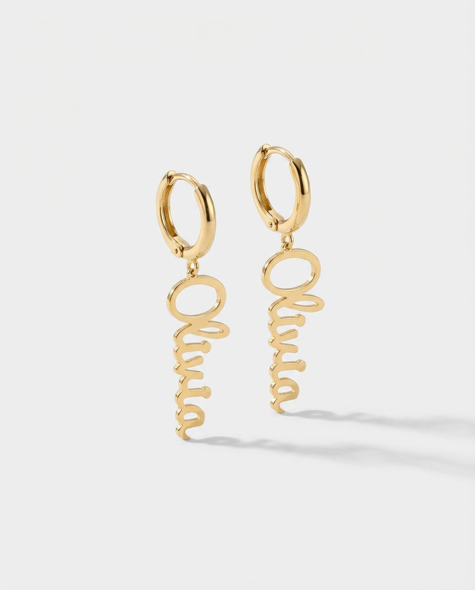 Personalized Gold Name Earring - Custom Dangle Hoop Jewelry