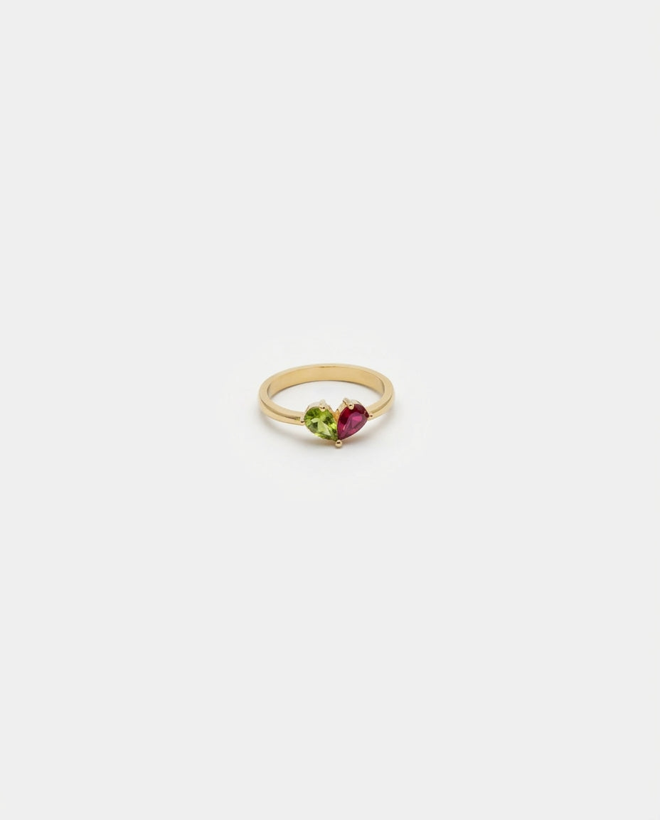 Romantic Toi et Moi Ring with Dual Pear Birthstone