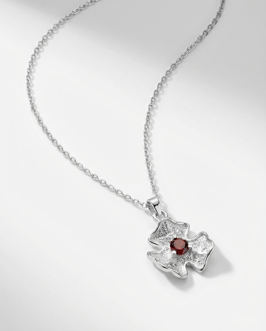 Abstract Floral Pendant Necklace with Birthstone