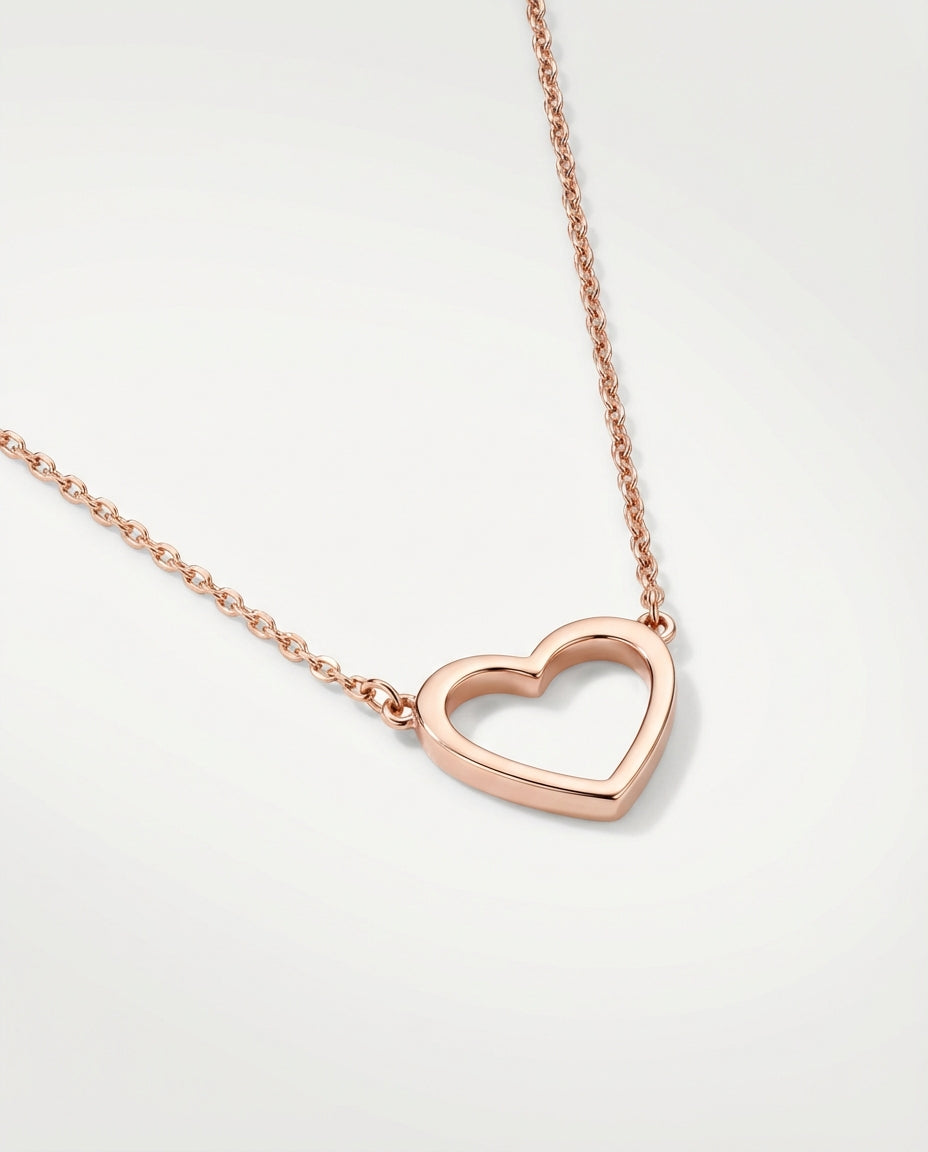 Gold Heart Necklace, Dainty Heart Pendant - 925k Sterling Silver