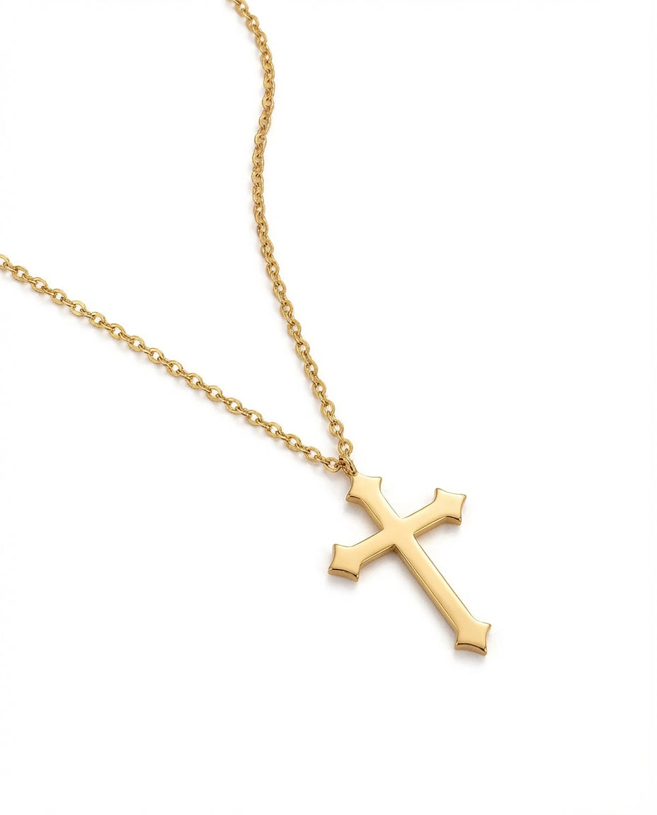Gold Cross Necklace, Dainty Religious Jewelry - 925k Sterling Silver