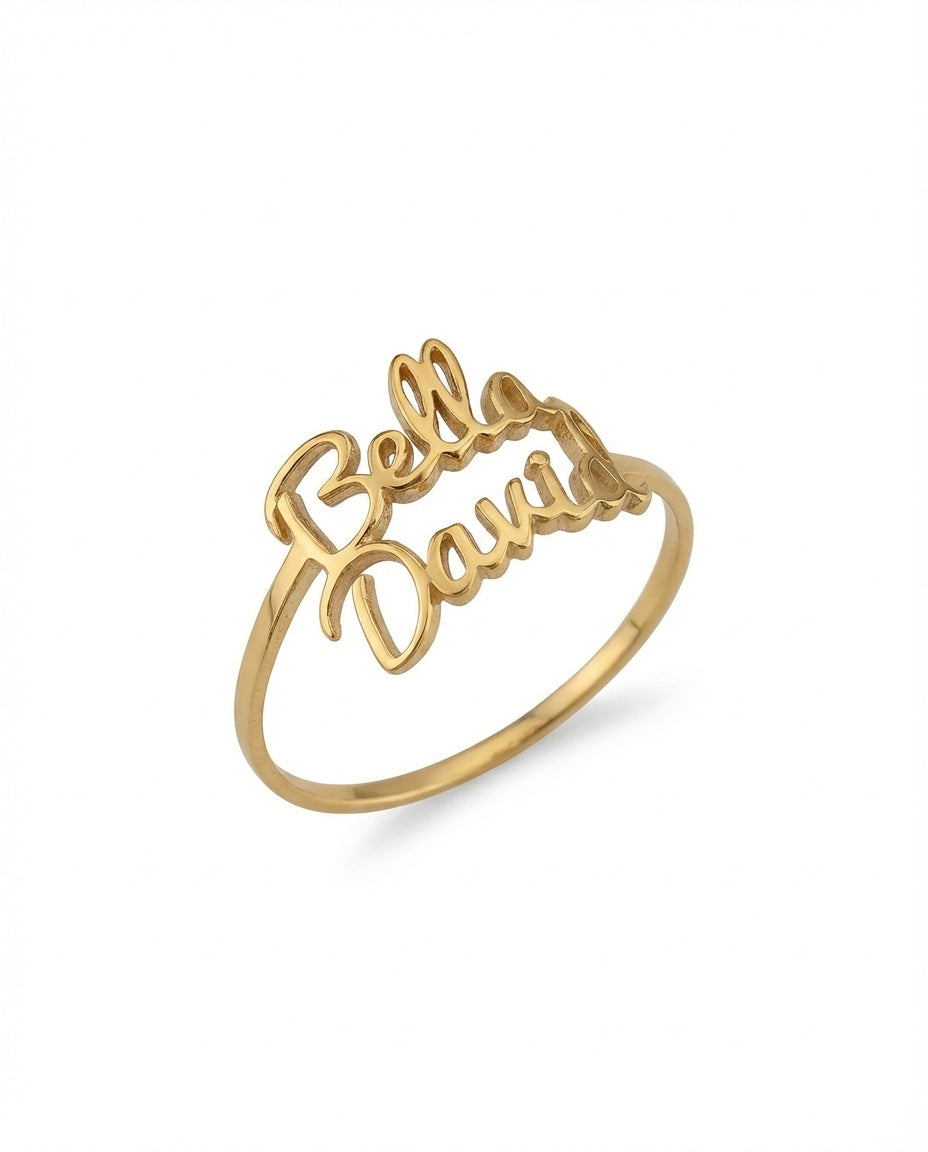 Custom Name Ring, Personalized Two Name Gold Ring