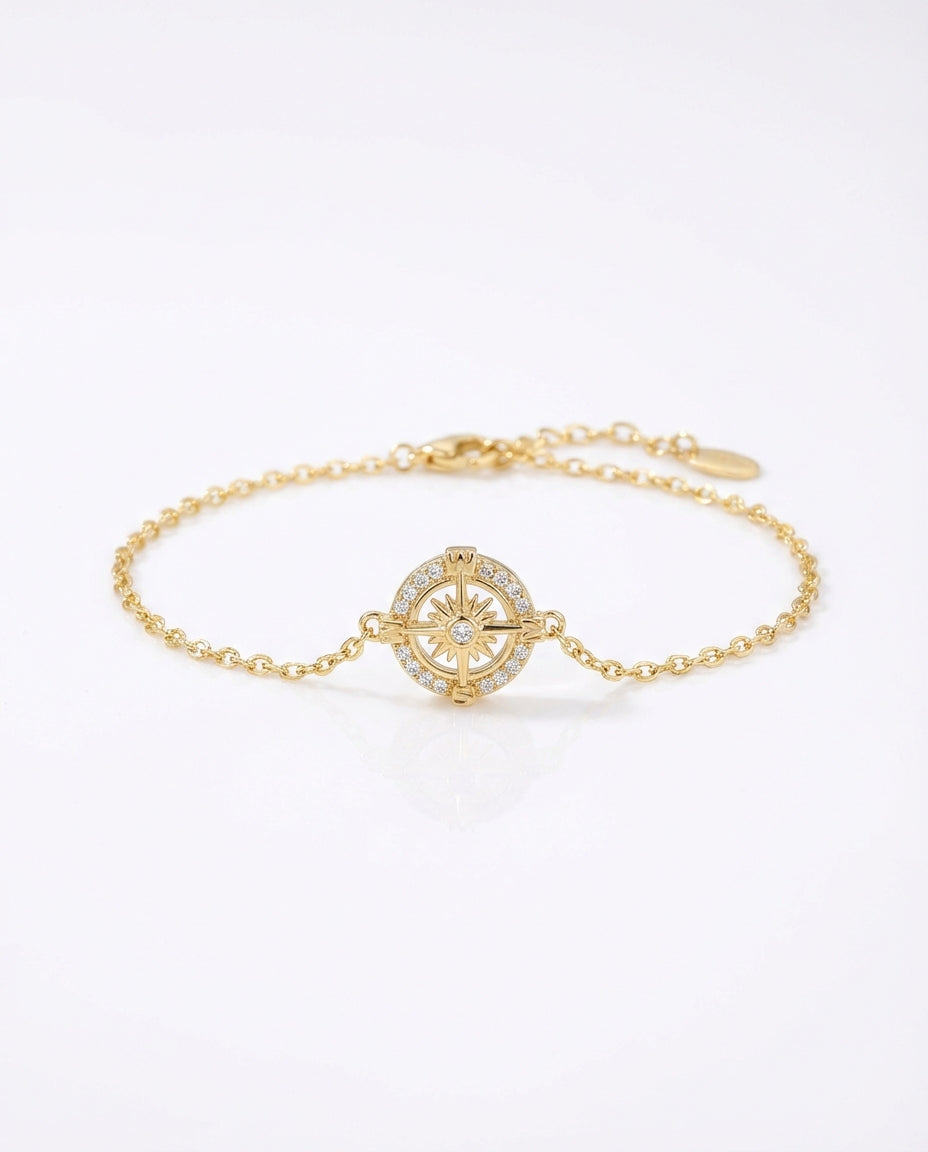 Silver Compass Bracelet - Dainty Travel Jewelry - Meaningful Gift for Her