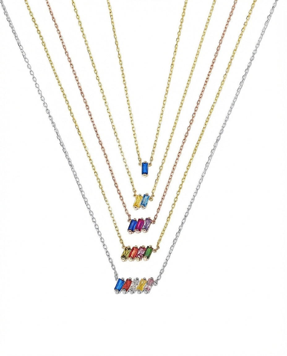 Family Birthstone Necklace, Multi Stone Bar Necklace - 925k Sterling Silver