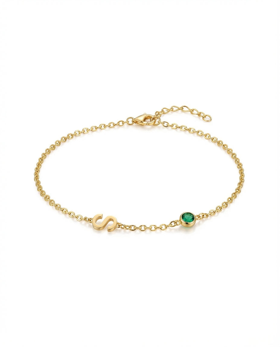 Initial Birthstone Bracelet - Personalized Letter Jewelry - Custom Gift for Her
