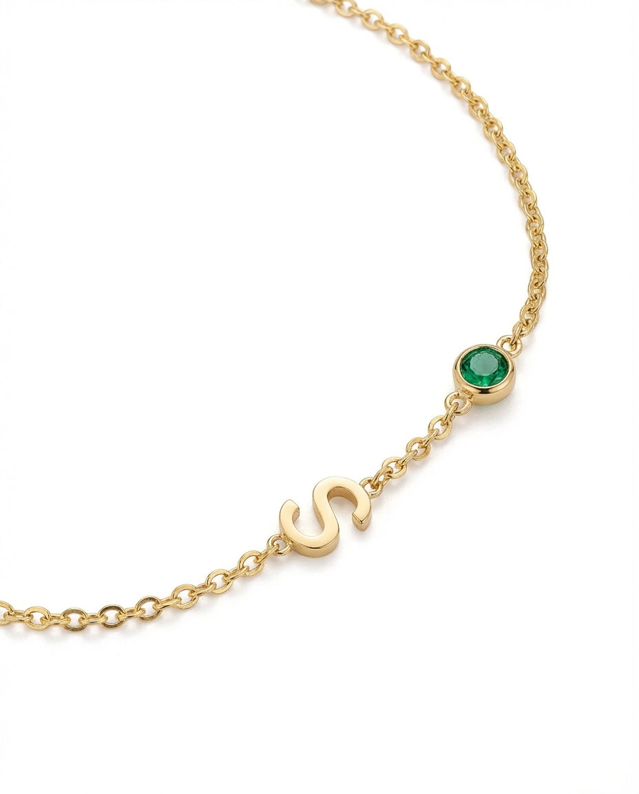 Initial Birthstone Bracelet - Personalized Letter Jewelry - Custom Gift for Her