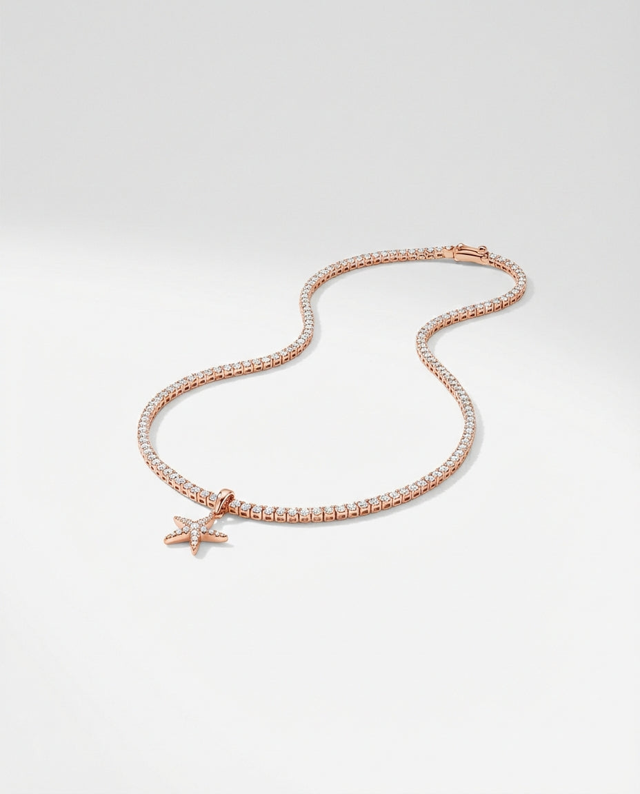 Tennis Chain Starfish Charm Necklace - Tennis Jewelry