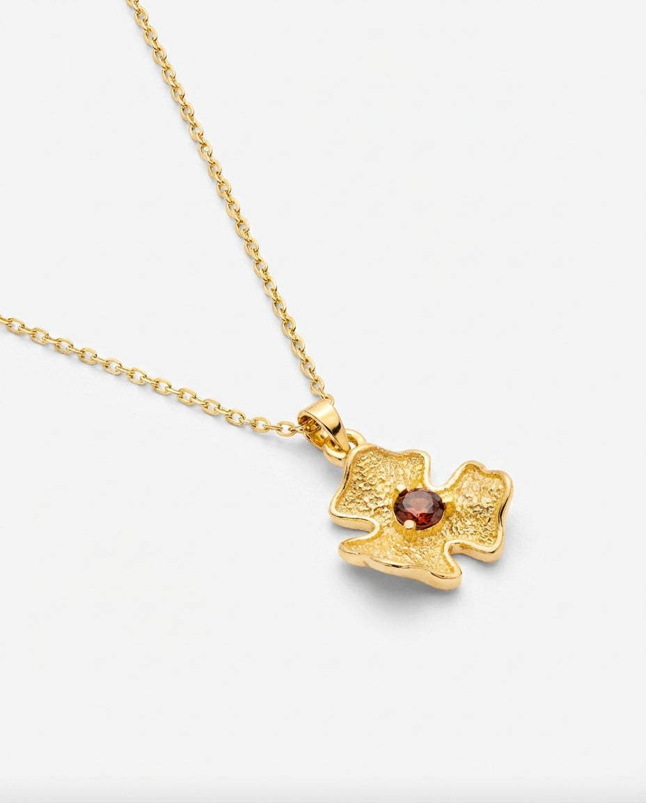 Abstract Floral Pendant Necklace with Birthstone