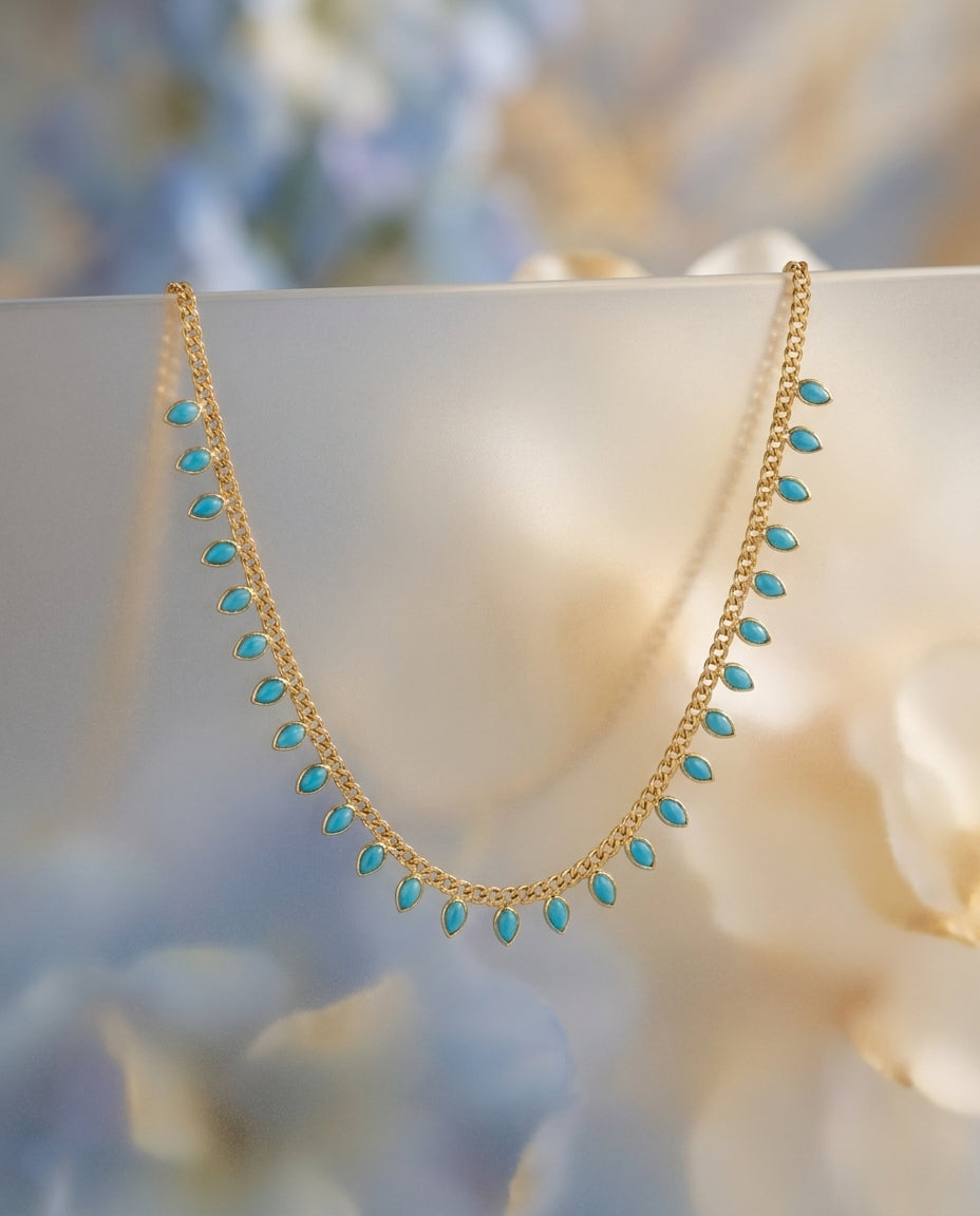 Dainty Gold Necklace with Turquoise Teardrops