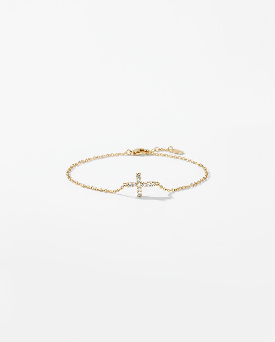 Dainty Sideways Cross Bracelet in Gold - Faith Jewelry