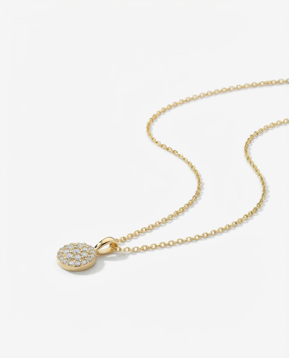 14k Gold Halo Necklace - 925k Sterling Silver