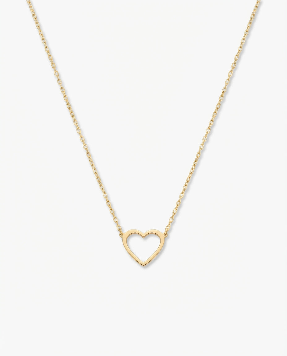 Gold Heart Necklace, Dainty Heart Pendant - 925k Sterling Silver