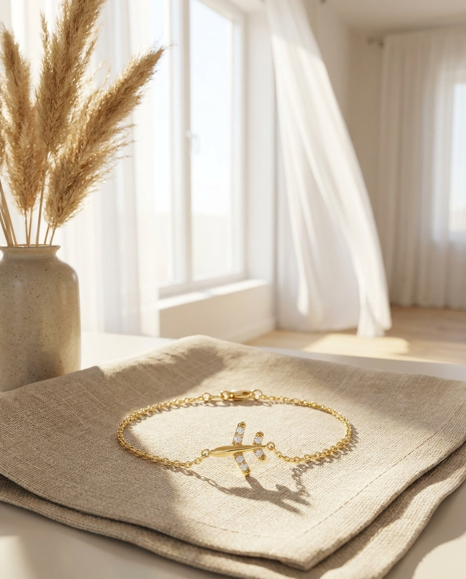Dainty Gold Airplane Bracelet | Travel Jewelry
