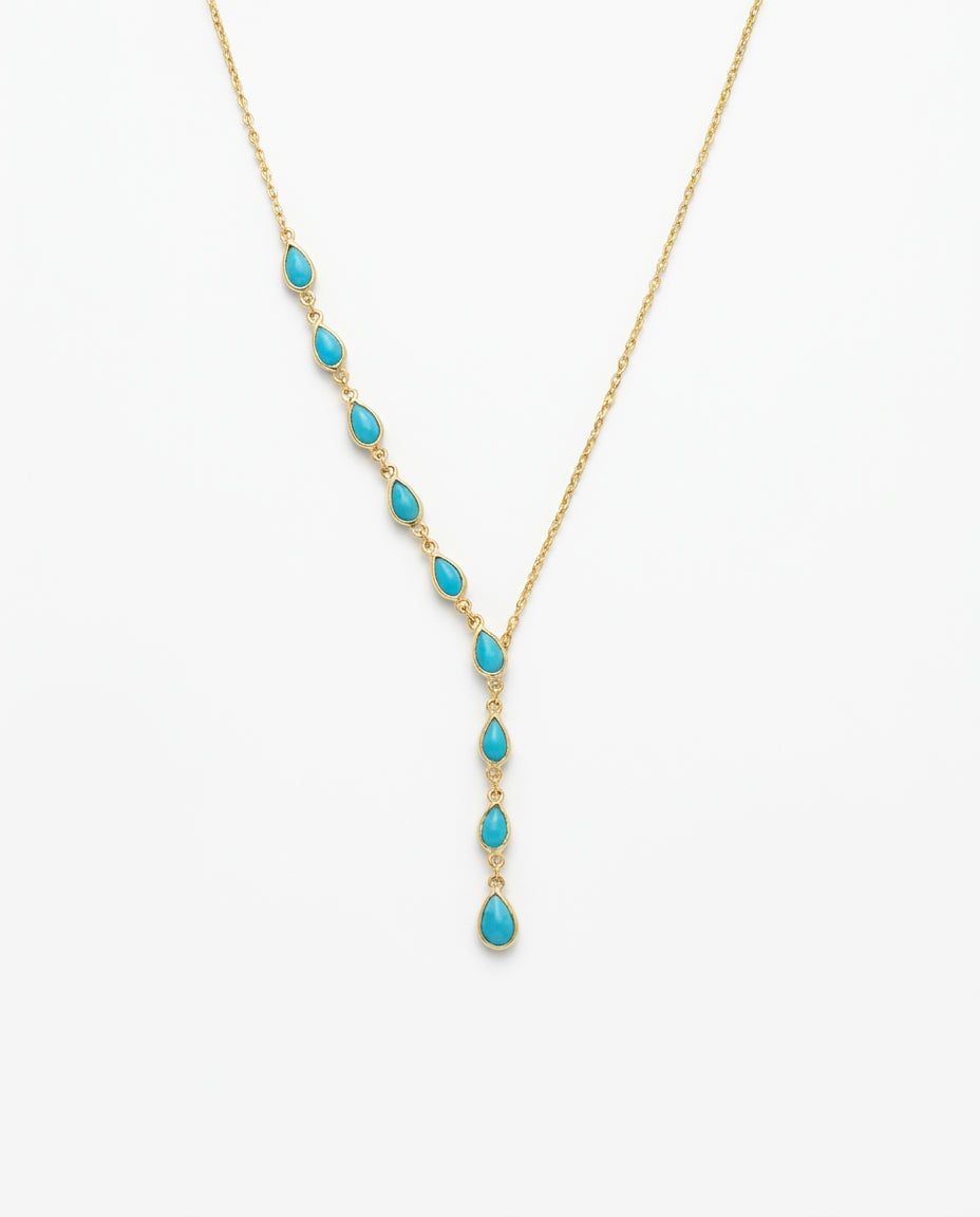Elegant Turquoise Teardrop Cascade Y-Necklace in Gold