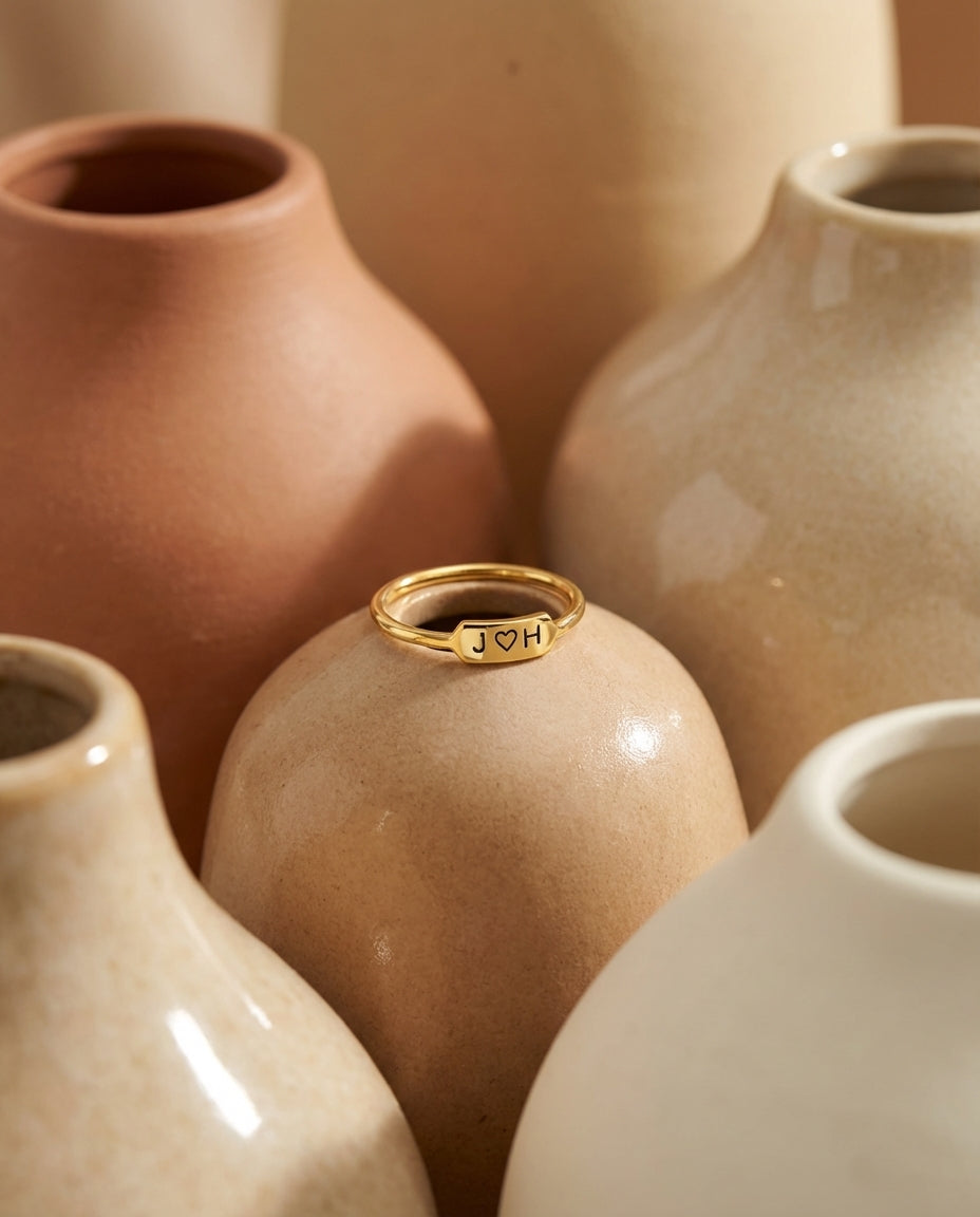 Personalized Gold Initial Ring - Custom Engraved Jewelry Gift