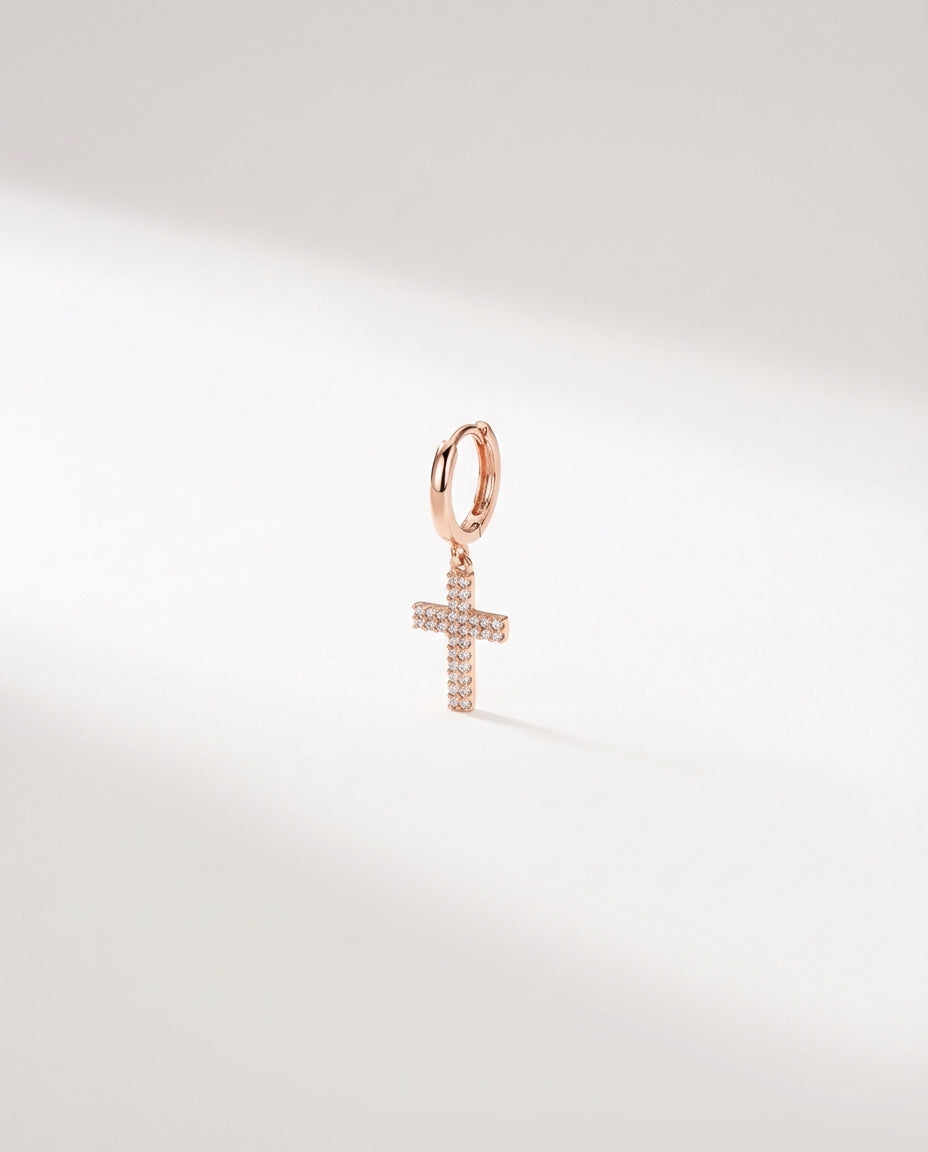 Gold Cross Hoop Earrings, Religious Jewelry