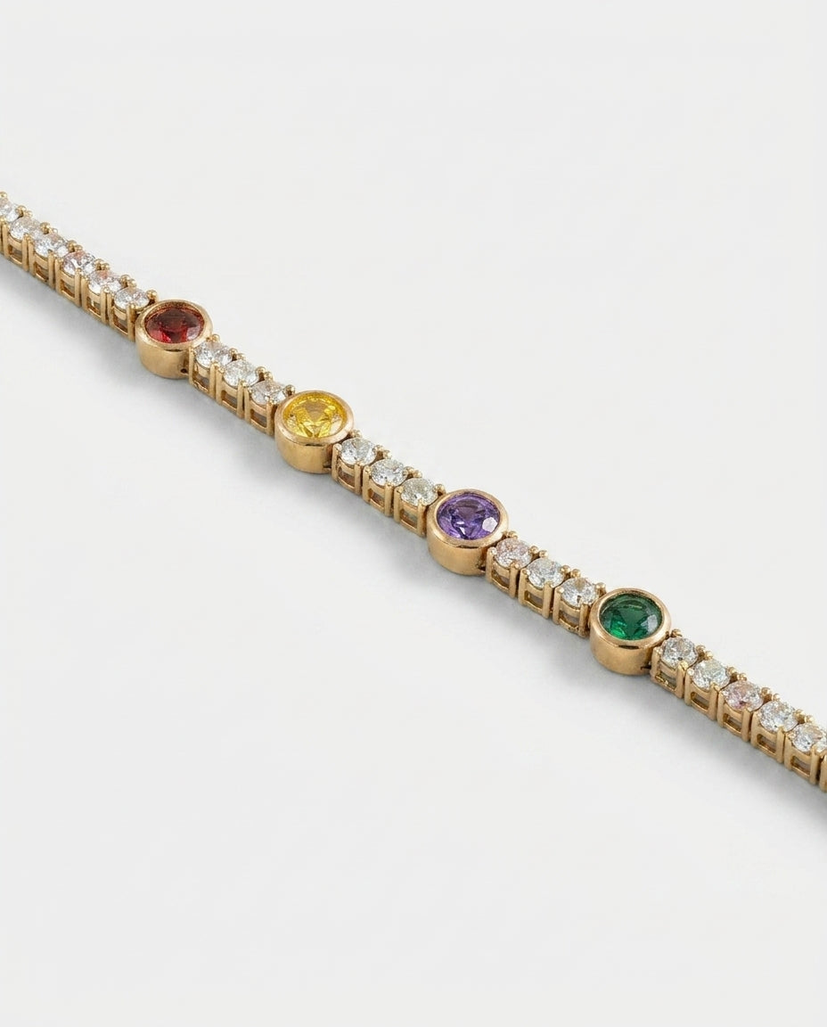 Radiant Rainbow Gemstone Tennis Bracelet in Gold - Birthstone Jewelry