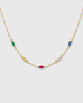 Minimalist Birthstone Necklace , Dainty Gold Chain with Colorful Gems - 925k Sterling Silver